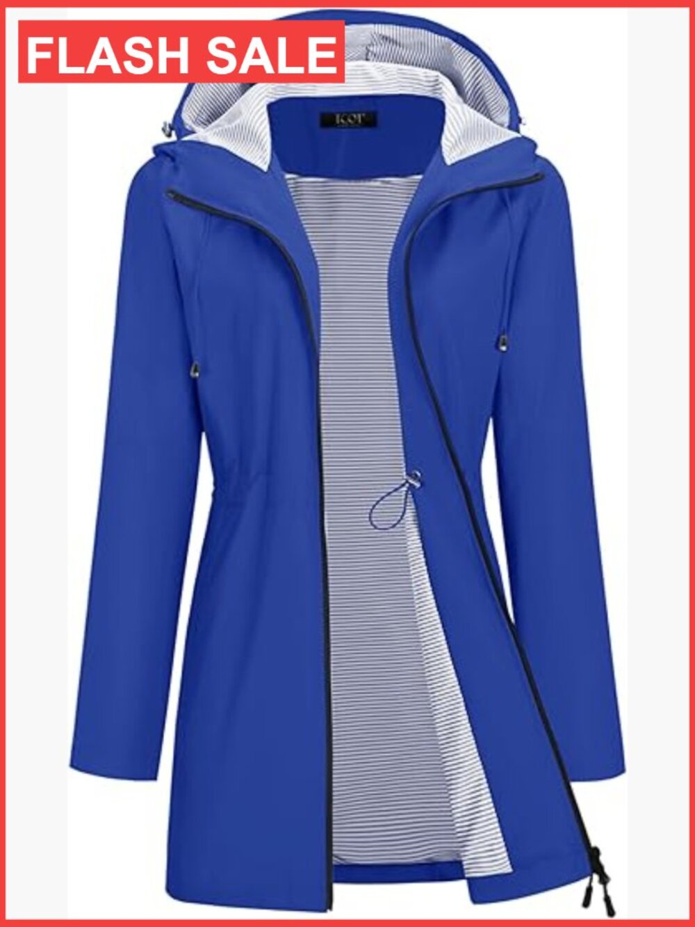 Waterproof Hooded Trench Raincoat with Adjustable Waist